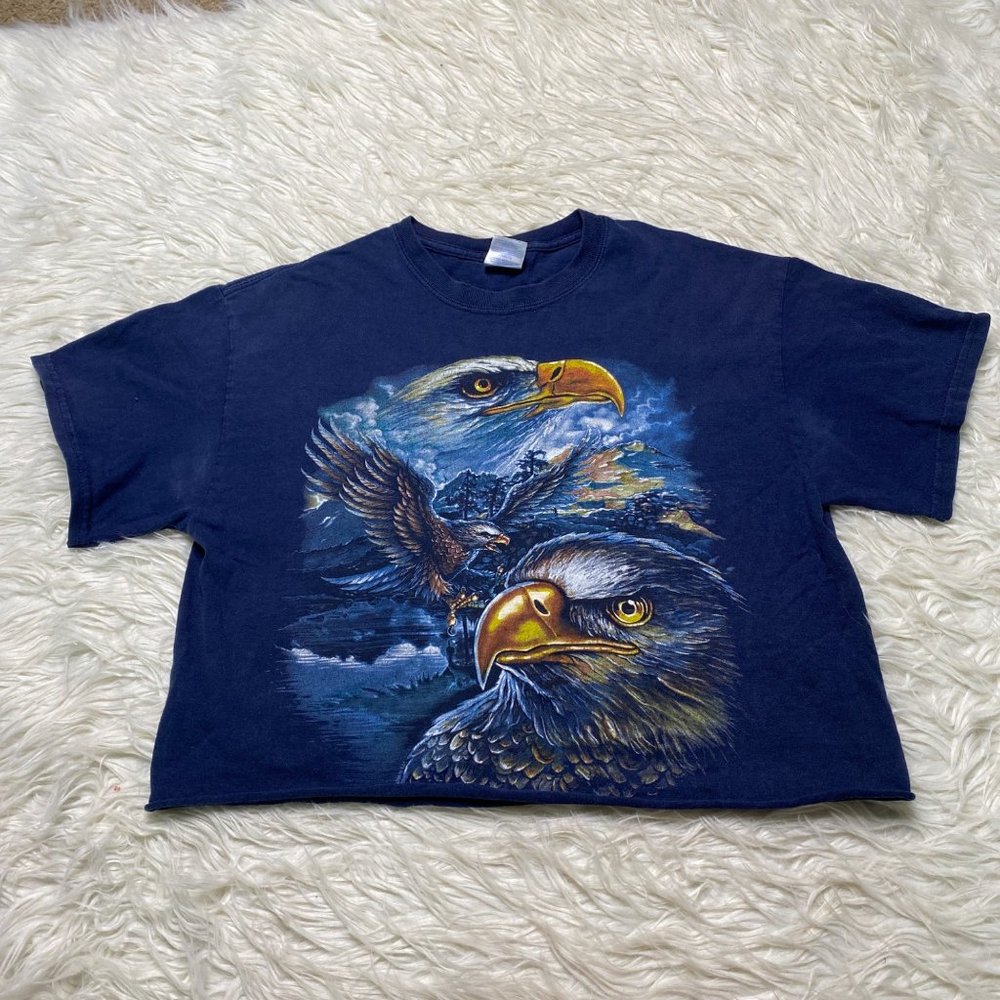 Gildan Crop Top Navy blue Graphic Print Falcon LUTZ'S‎ Leather Size Medium